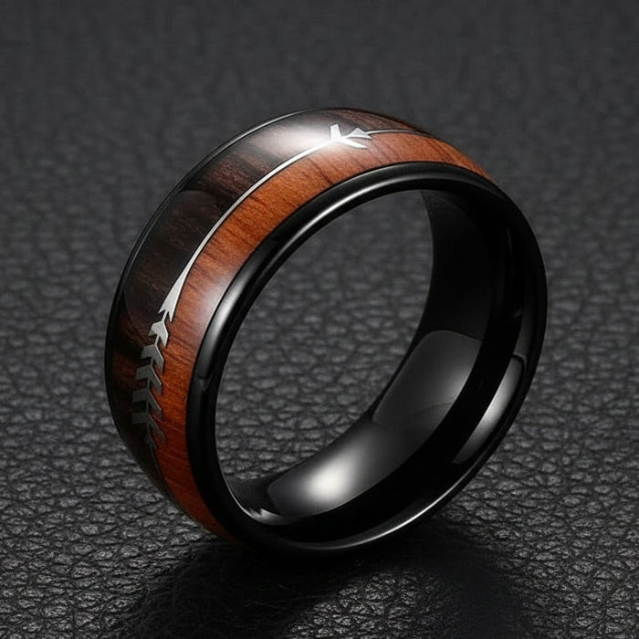 Wood Arrow Grain Titanium Ring (Black)
