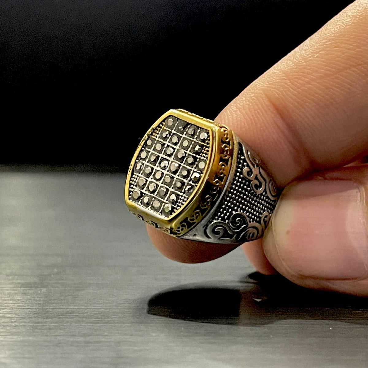 Cubical Zircon Square Crown Turkish Ring For Men
