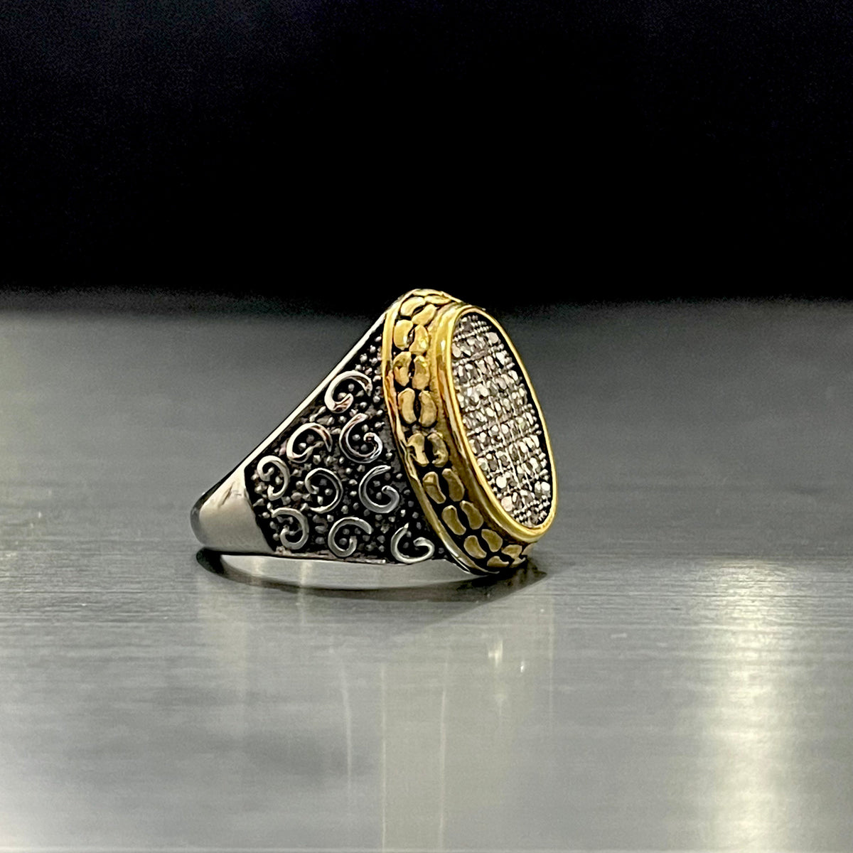 Cubical Zircon Oval Crown Turkish Ring For Men