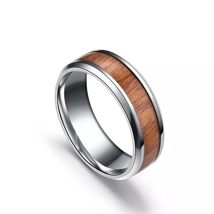 Wood Grain Titanium Ring (Silver)