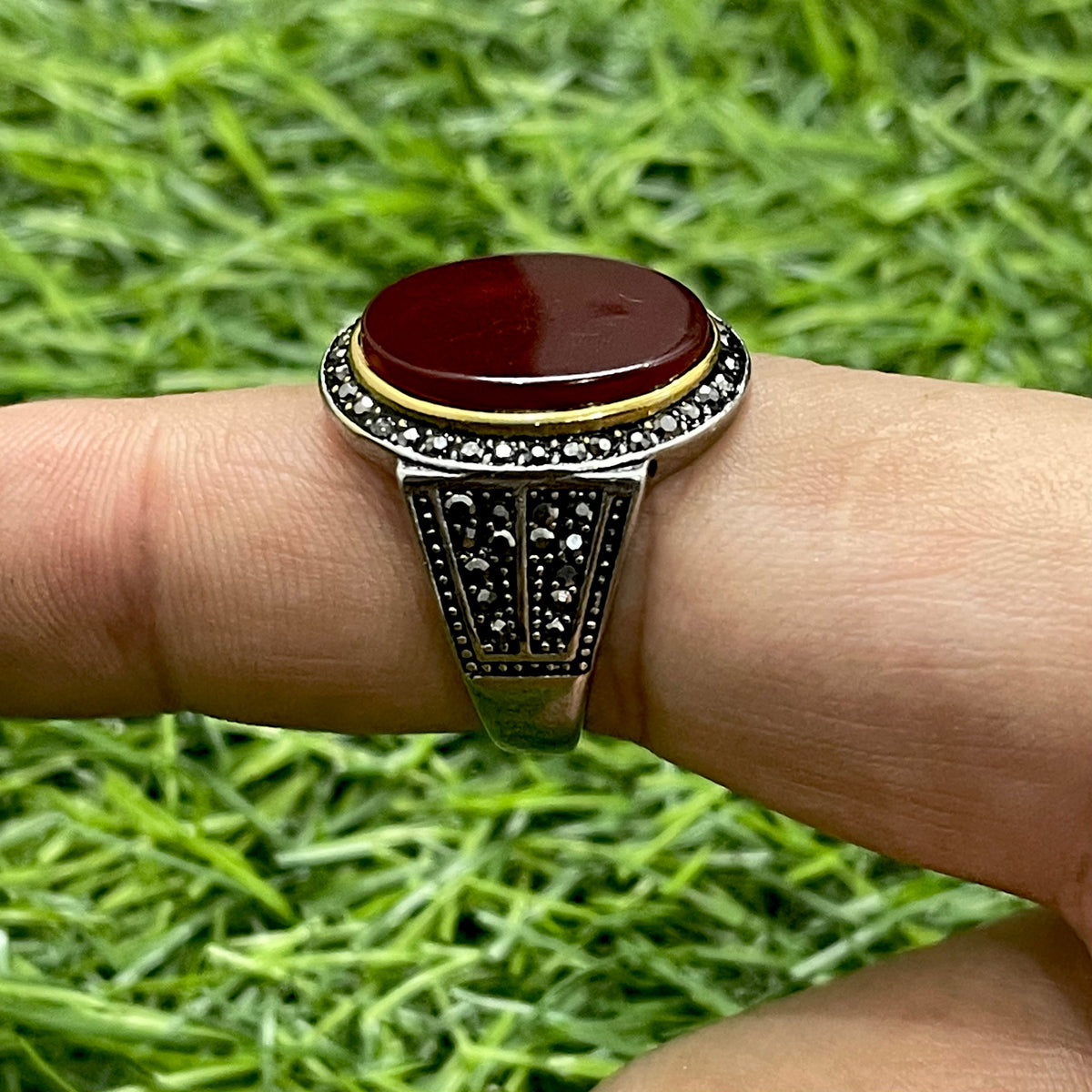 Red Oval Stone Turkish Ring For Men