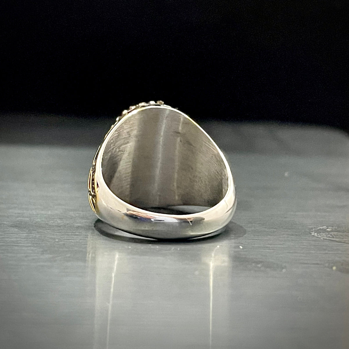 Black Stone Silver Feather Turkish Ring For Men