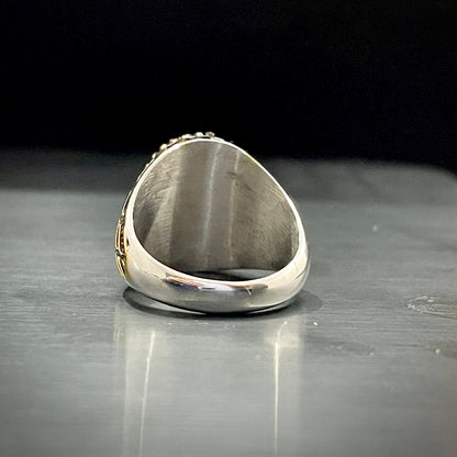 Black Stone Silver Feather Turkish Ring For Men