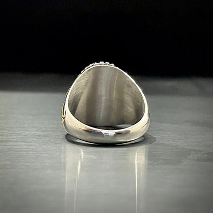 Red Stone Silver Feather Turkish Ring For Men