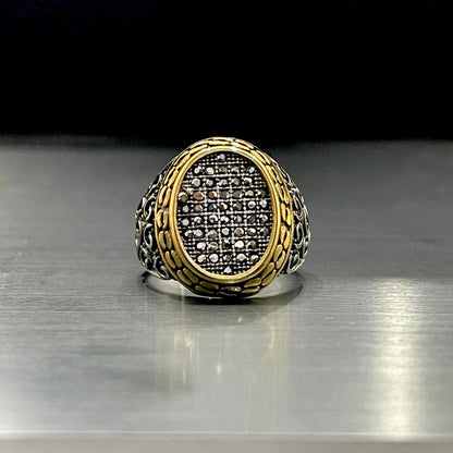 Cubical Zircon Oval Crown Turkish Ring For Men