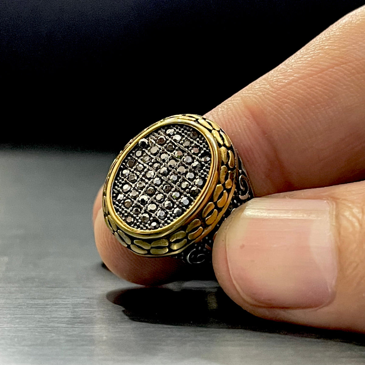 Cubical Zircon Oval Crown Turkish Ring For Men