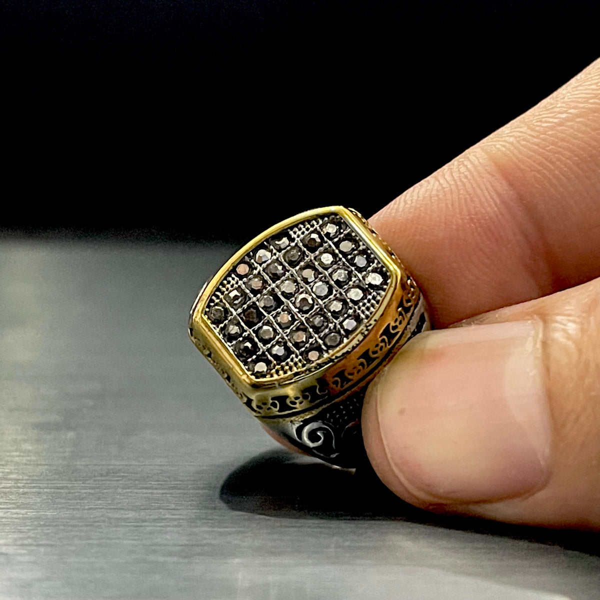 Cubical Zircon Square Crown Turkish Ring For Men