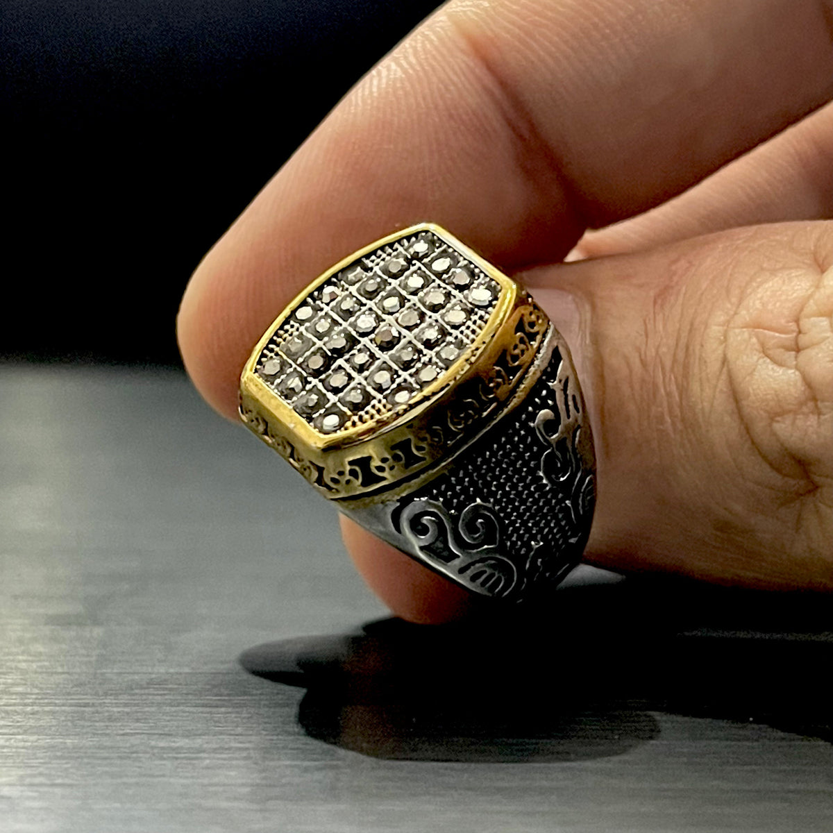 Cubical Zircon Square Crown Turkish Ring For Men