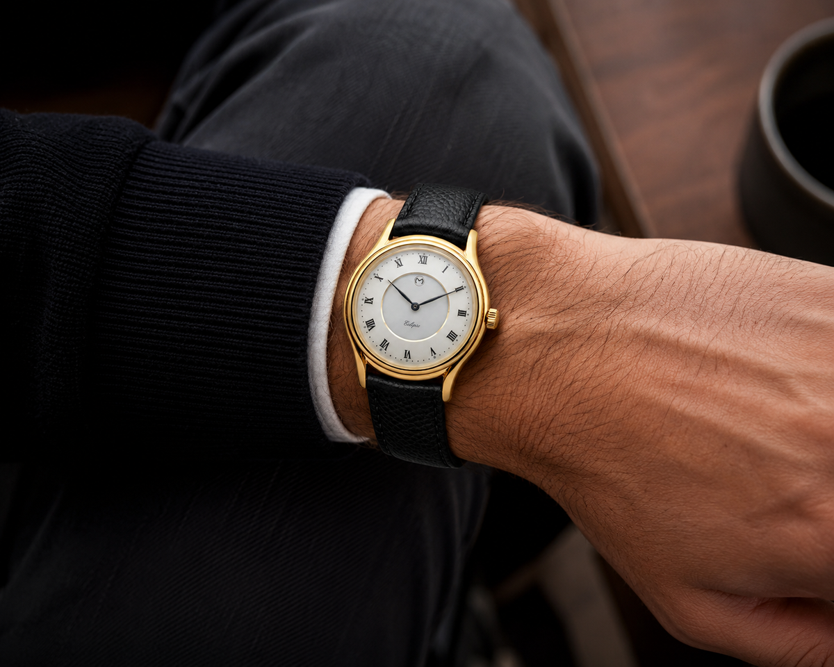 Lugano Eclipse Solar 36 MM Yellow Gold + Free Leather Band