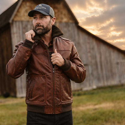 Limited Maverick Leather Bomber Jacket | Buffalo Grain Brown