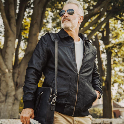 Maverick Leather Bomber Jacket | Vintage Black