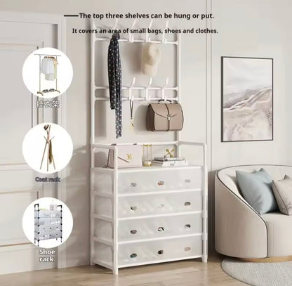 Multi-Purpose Shoe & Coat Rack with Dustproof Cover – Space Saving Storage Organizer