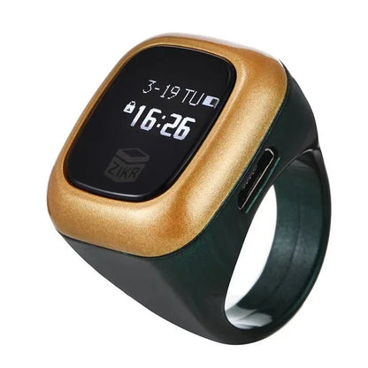 Multifunction OLED Digital Tasbih Ring – Rechargeable Zikr Counter