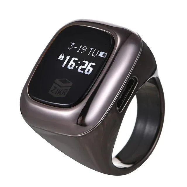 Multifunction OLED Digital Tasbih Ring – Rechargeable Zikr Counter