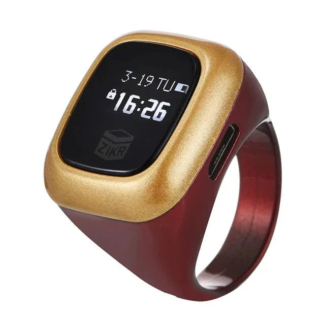 Multifunction OLED Digital Tasbih Ring – Rechargeable Zikr Counter