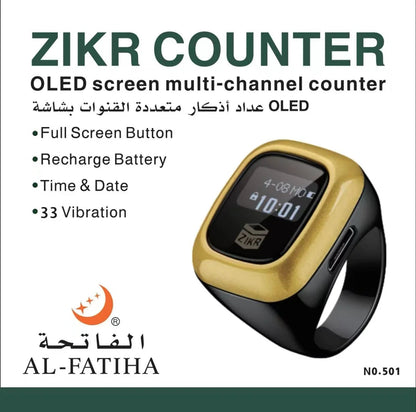 Multifunction OLED Digital Tasbih Ring – Rechargeable Zikr Counter