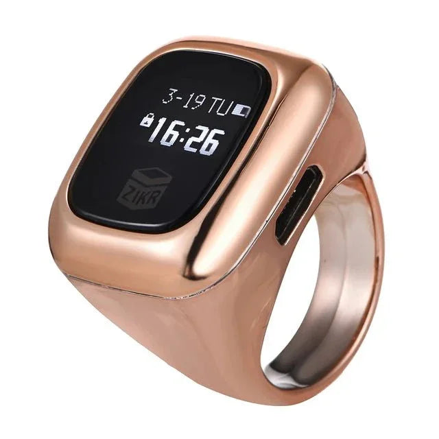 Multifunction OLED Digital Tasbih Ring – Rechargeable Zikr Counter