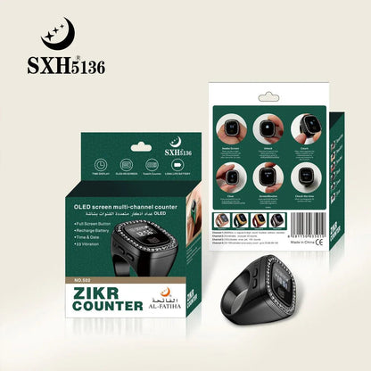 OLED Display Diamond Zikr Tasbeeh Ring – Rechargeable Digital Counter with 4 Modes