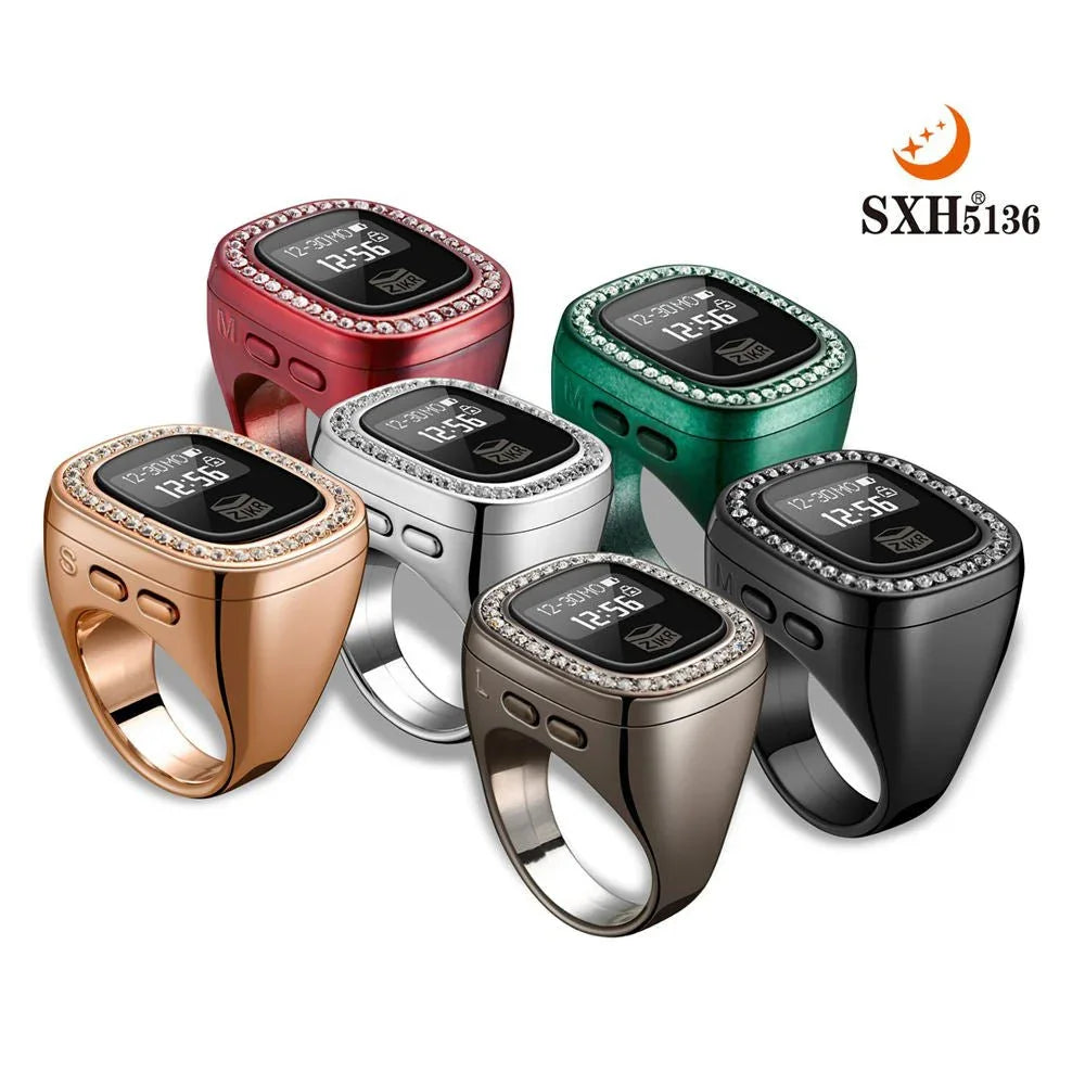 OLED Display Diamond Zikr Tasbeeh Ring – Rechargeable Digital Counter with 4 Modes