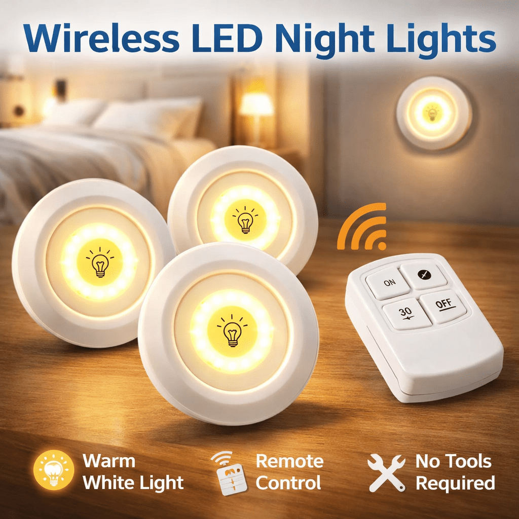 Wireless LED Night Light Pack of 3 with Remote – Stick On Cabinet Lights