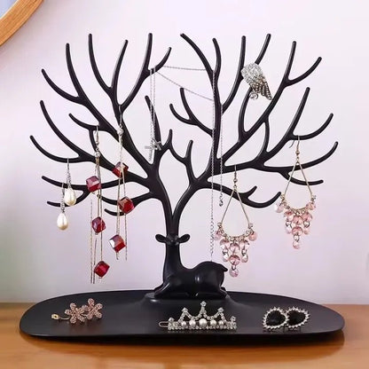 Premium Desktop Jewelry Organizer Stand with Tray – Necklace, Earring & Ring Storage Display Rack