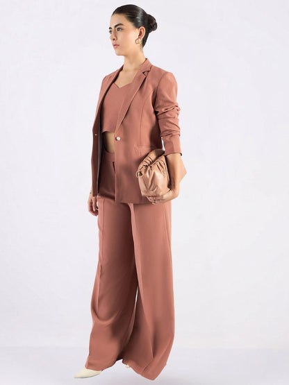 Women Peach Tailored-Fit Single-Breasted Three-Piece Formal Pantsuit
