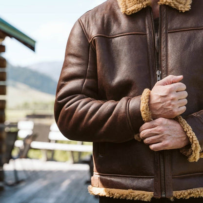 Shearling Leather Bomber Jacket | Grizzly Brown