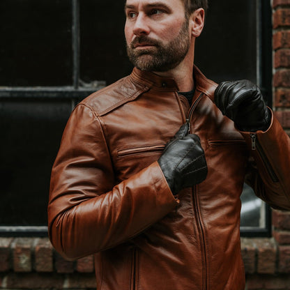 Thompson Leather Moto Jacket | Whiskey Brown