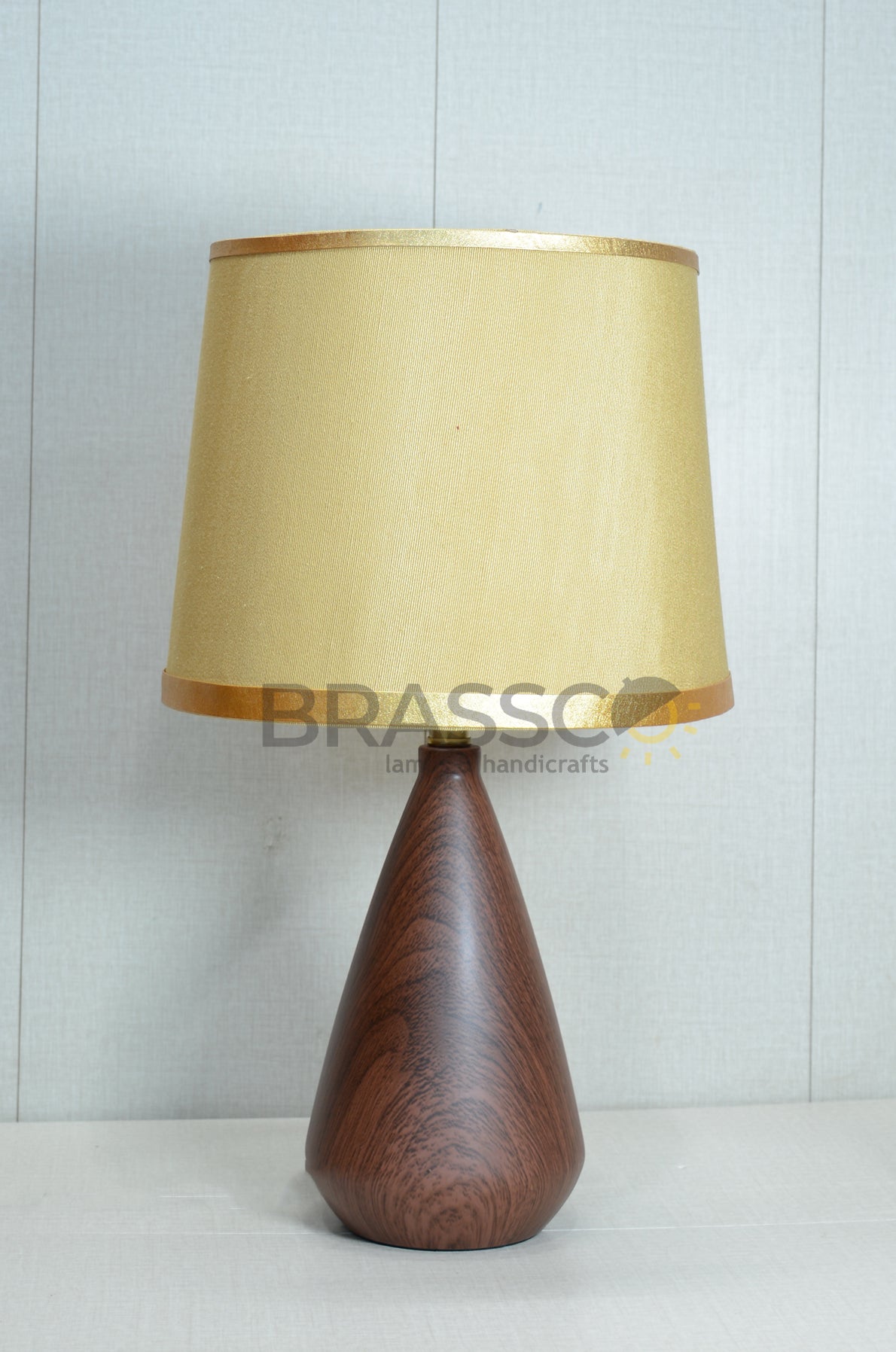 walnut Marble Cone-Shade Brass Metal Table Lamp