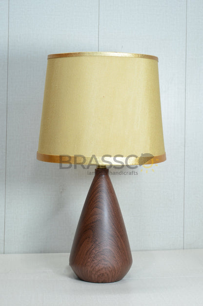 walnut Marble Cone-Shade Brass Metal Table Lamp