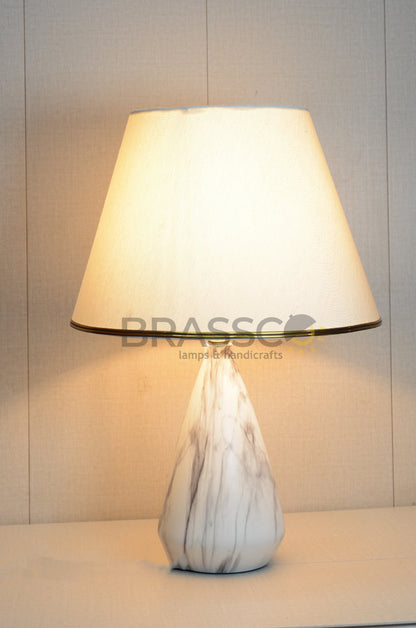 white Marble Cone-Shade Brass Metal Table Lamp