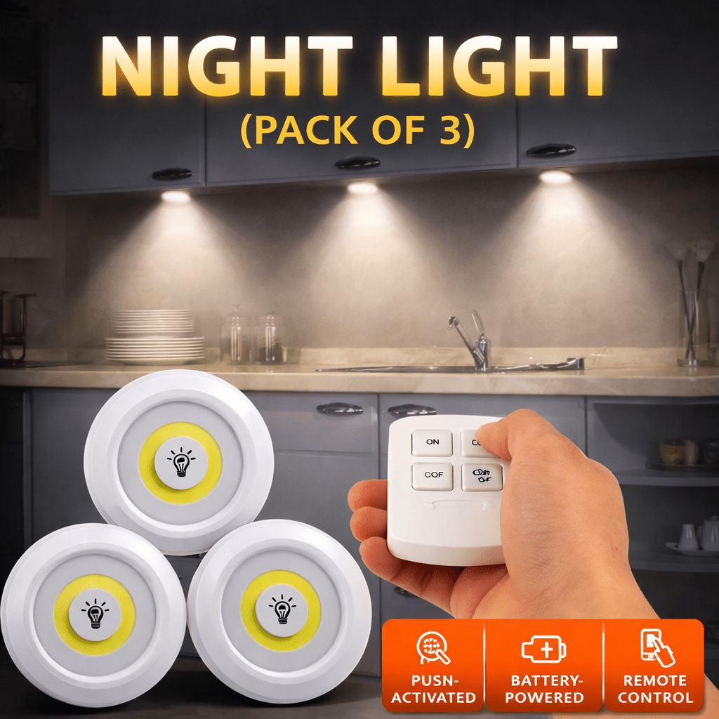 Wireless LED Night Light Pack of 3 with Remote – Stick On Cabinet Lights